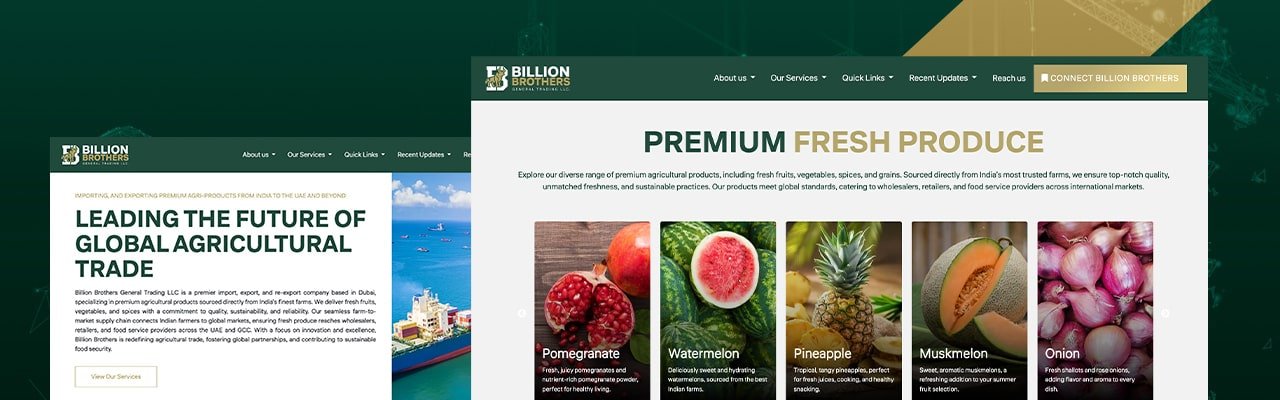 Agri-product import export UAE, premium Indian agricultural products UAE, fresh fruits vegetables import UAE, sustainable agricultural trade UAE, farm-to-market supply chain UAE, Indian spices export UAE, global agri-product re-export services, wholesale fresh produce UAE, certified agricultural products UAE, Billion Brothers General Trading LLC UAE